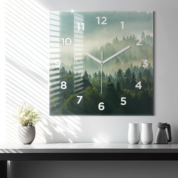 Square glass wall clock Sunrise Beskids