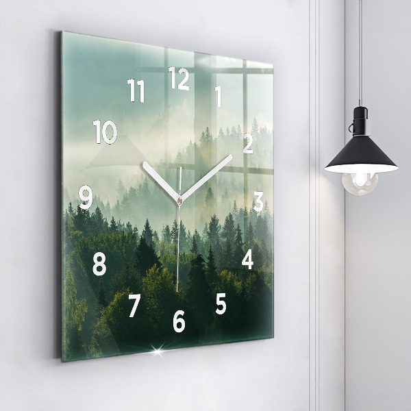Square glass wall clock Sunrise Beskids