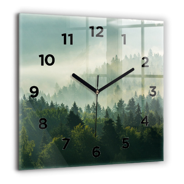 Square glass wall clock Sunrise Beskids
