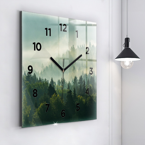 Square glass wall clock Sunrise Beskids