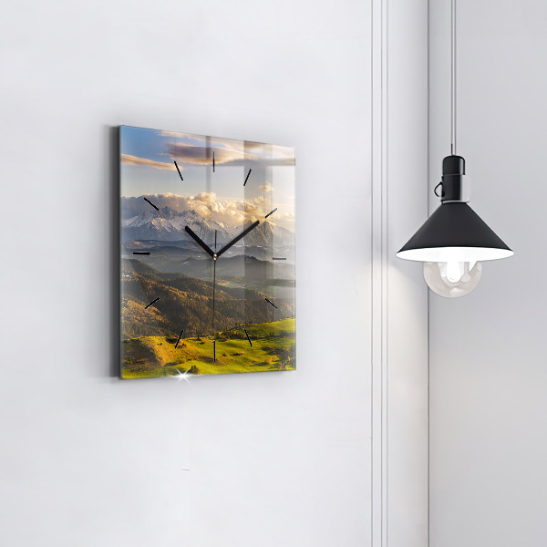 Square glass wall clock Pieniny – Wysoki Wierch