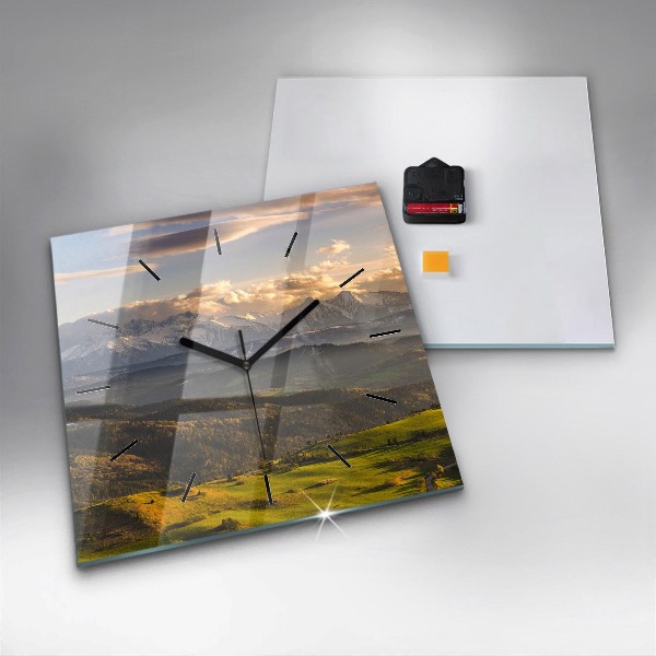 Square glass wall clock Pieniny – Wysoki Wierch