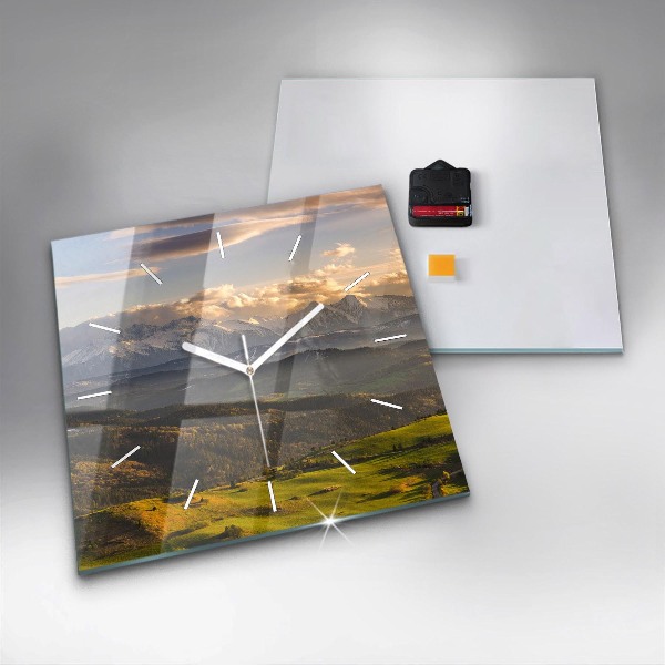 Square glass wall clock Pieniny – Wysoki Wierch
