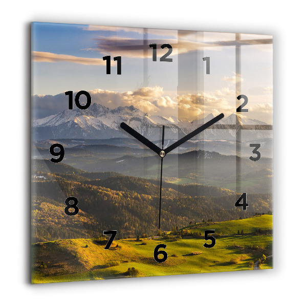 Square glass wall clock Pieniny – Wysoki Wierch