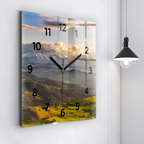 Square glass wall clock Pieniny – Wysoki Wierch