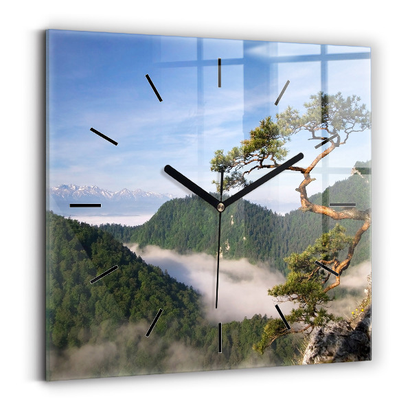 Square glass wall clock Sokolica Peak in the Pieniny Mountains
