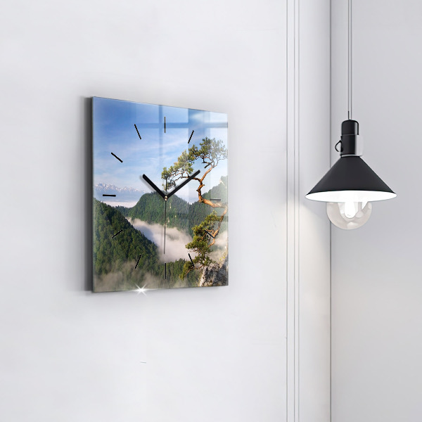 Square glass wall clock Sokolica Peak in the Pieniny Mountains