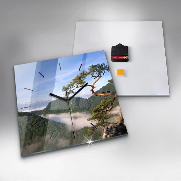 Square glass wall clock Sokolica Peak in the Pieniny Mountains