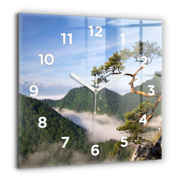 Square glass wall clock Sokolica Peak in the Pieniny Mountains