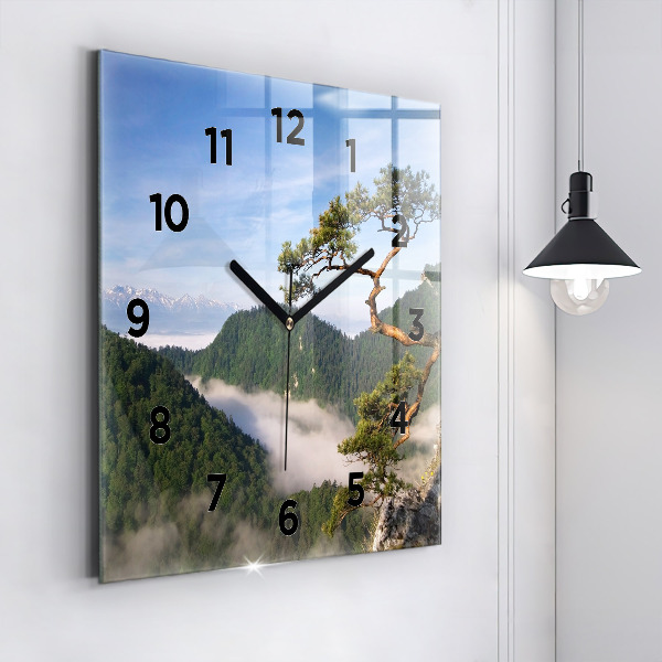 Square glass wall clock Sokolica Peak in the Pieniny Mountains