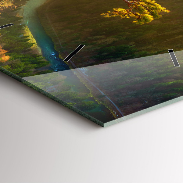 Square glass wall clock Sunset over the mountains