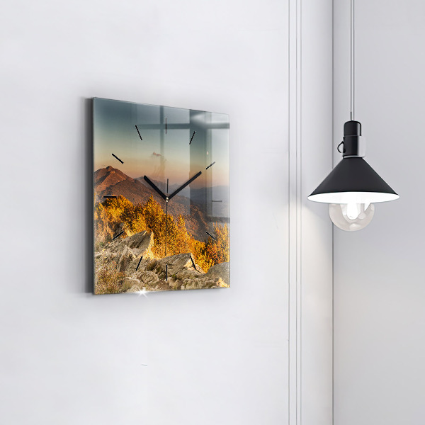 Square glass wall clock Bieszczady Mountains