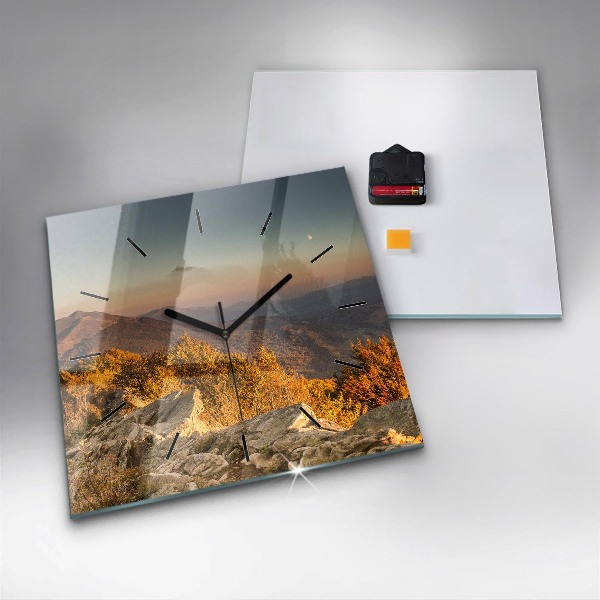 Square glass wall clock Bieszczady Mountains