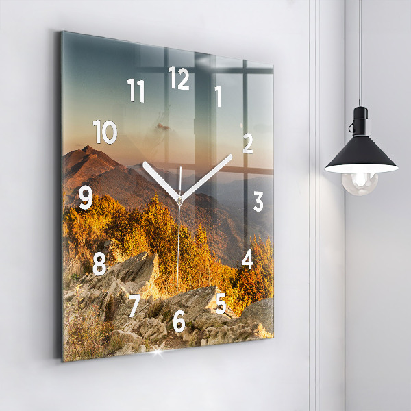 Square glass wall clock Bieszczady Mountains