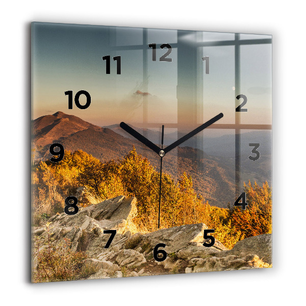 Square glass wall clock Bieszczady Mountains