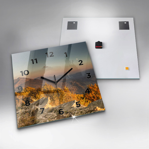 Square glass wall clock Bieszczady Mountains