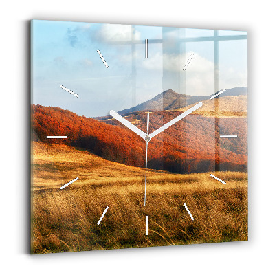 Square glass wall clock Mountain landscape