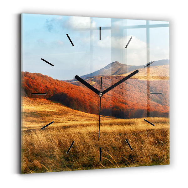 Square glass wall clock Mountain landscape