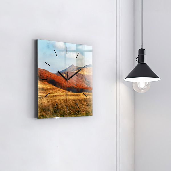 Square glass wall clock Mountain landscape