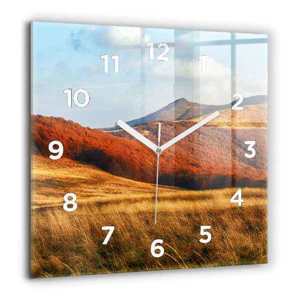 Square glass wall clock Mountain landscape