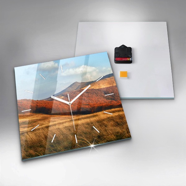 Square glass wall clock Mountain landscape