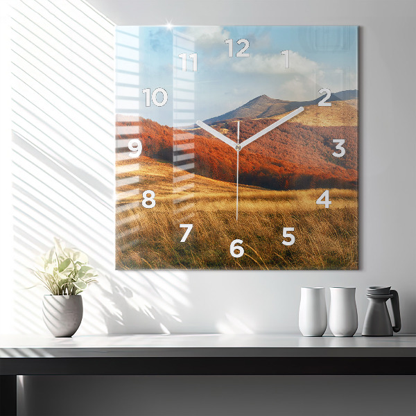 Square glass wall clock Mountain landscape