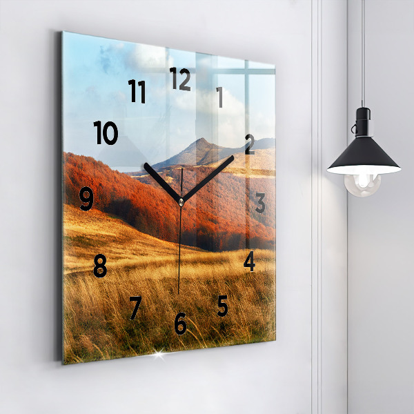 Square glass wall clock Mountain landscape
