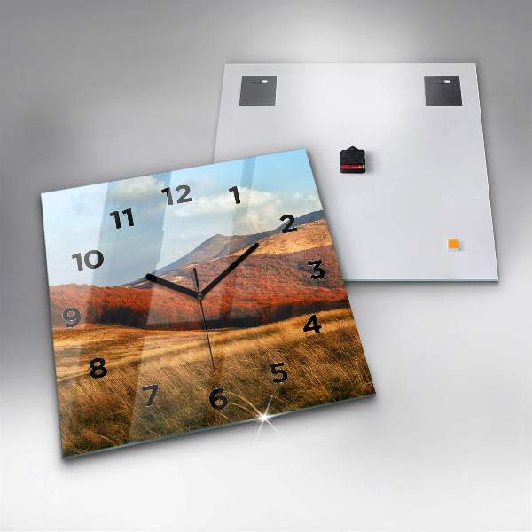 Square glass wall clock Mountain landscape