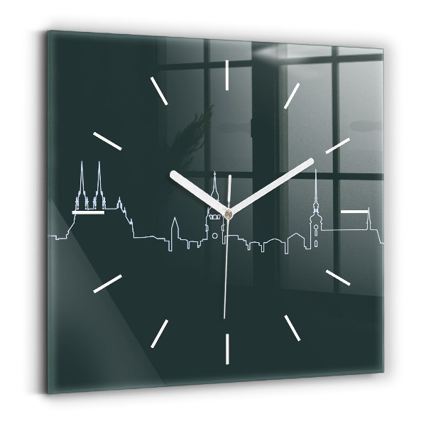 Square glass wall clock Line art of the city of Brno