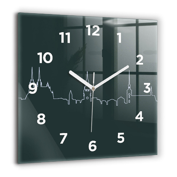 Square glass wall clock Line art of the city of Brno