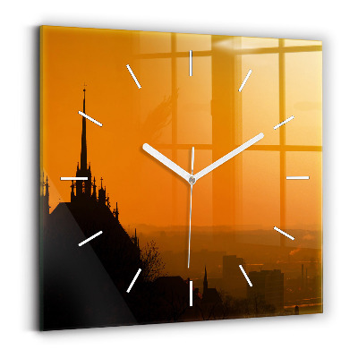 Square glass wall clock View of the Brno Cathedral