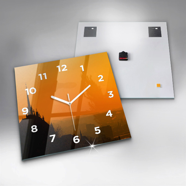 Square glass wall clock View of the Brno Cathedral