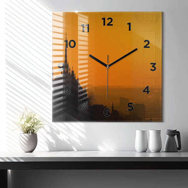 Square glass wall clock View of the Brno Cathedral