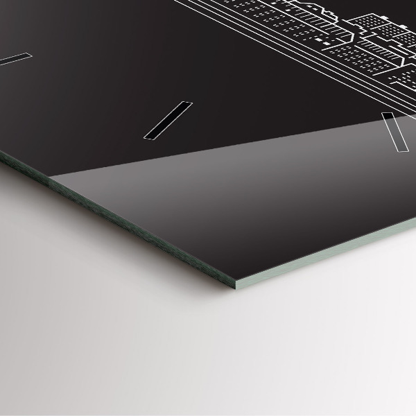 Square glass wall clock City of Ostrava drawing