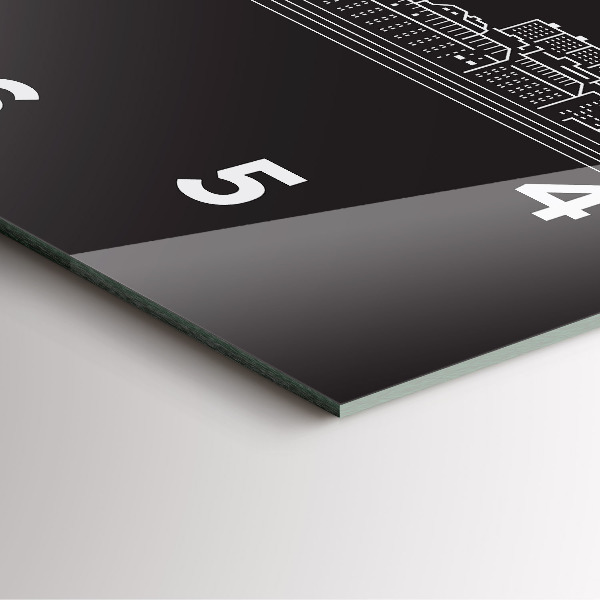 Square glass wall clock City of Ostrava drawing