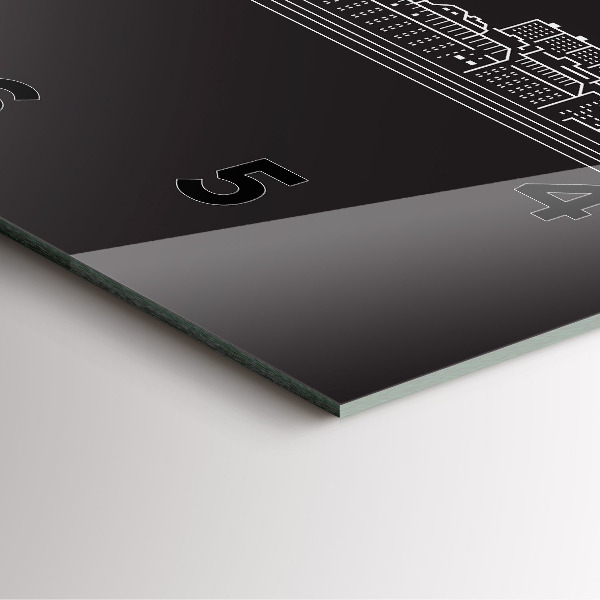 Square glass wall clock City of Ostrava drawing