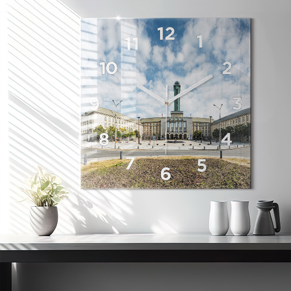 Square glass wall clock Panorama of the city of Ostrava