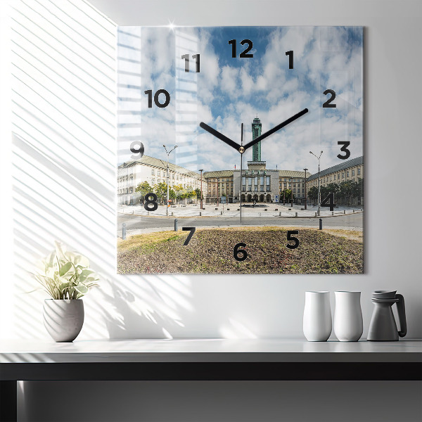 Square glass wall clock Panorama of the city of Ostrava