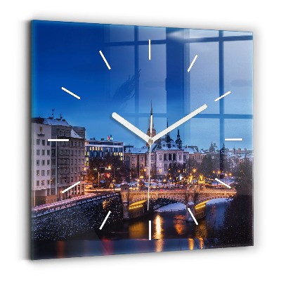 Square glass wall clock Panorama of the city of Pilsen