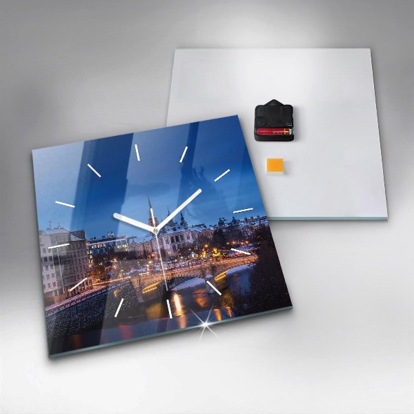 Square glass wall clock Panorama of the city of Pilsen