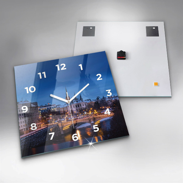 Square glass wall clock Panorama of the city of Pilsen