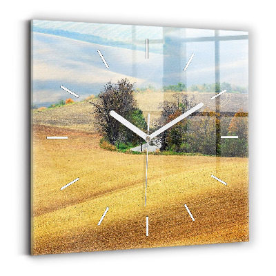 Square glass wall clock Moravia Rural Landscape