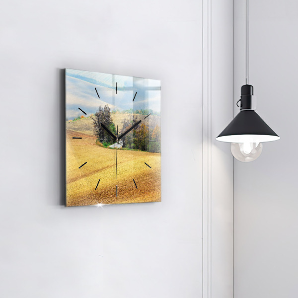 Square glass wall clock Moravia Rural Landscape
