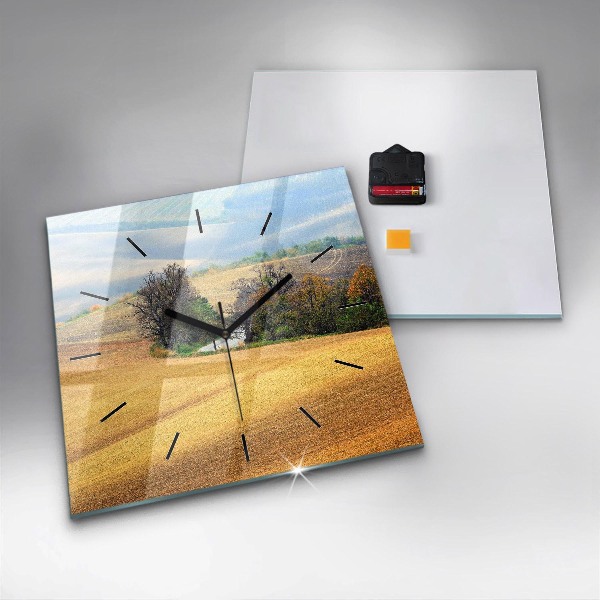 Square glass wall clock Moravia Rural Landscape