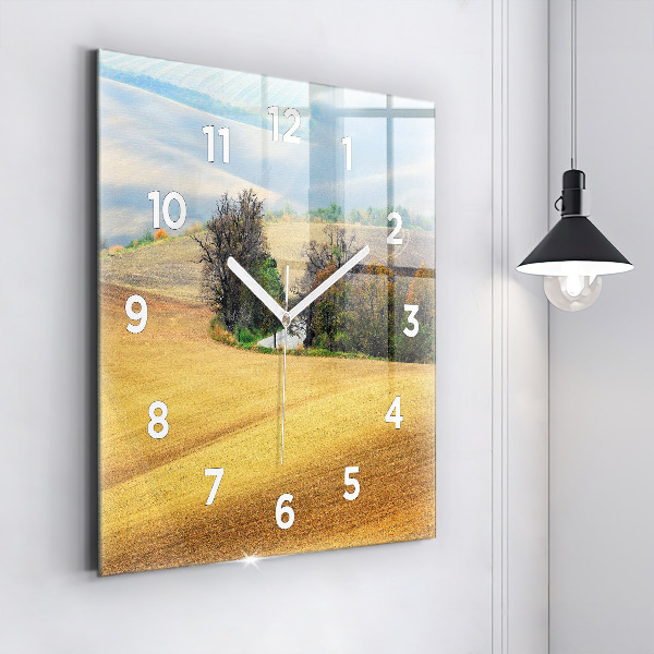 Square glass wall clock Moravia Rural Landscape