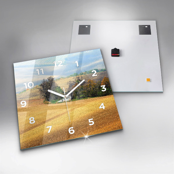 Square glass wall clock Moravia Rural Landscape
