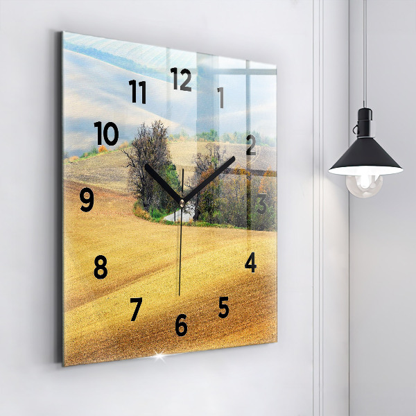 Square glass wall clock Moravia Rural Landscape