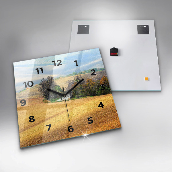 Square glass wall clock Moravia Rural Landscape