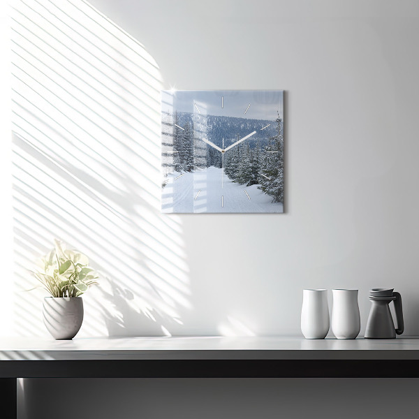 Square glass wall clock Czech Giant Mountains in winter