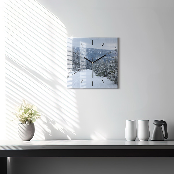 Square glass wall clock Czech Giant Mountains in winter
